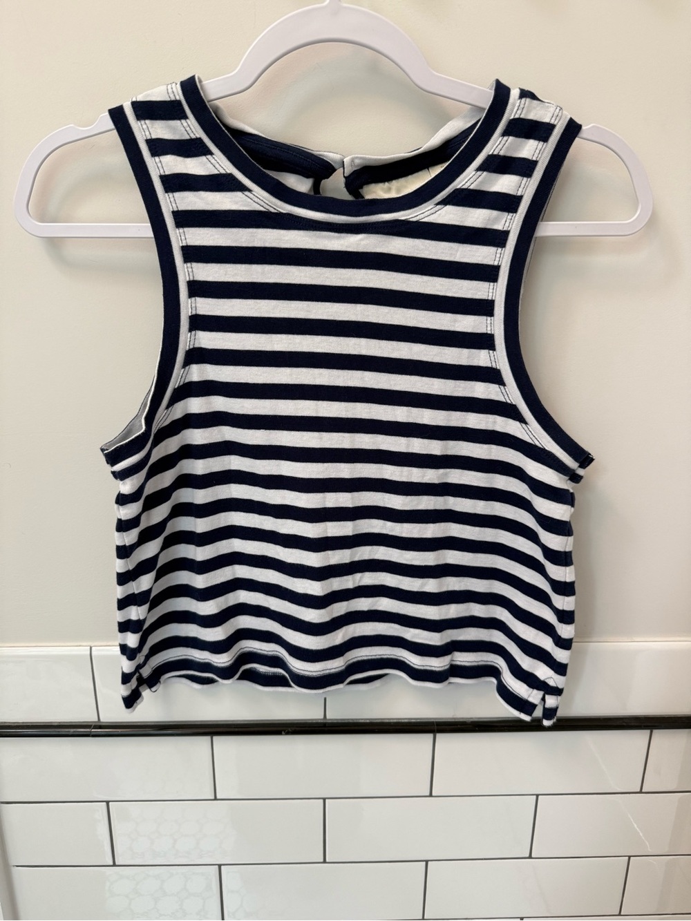 Anthropologie Navy and White Striped Sleeveless Crop Top